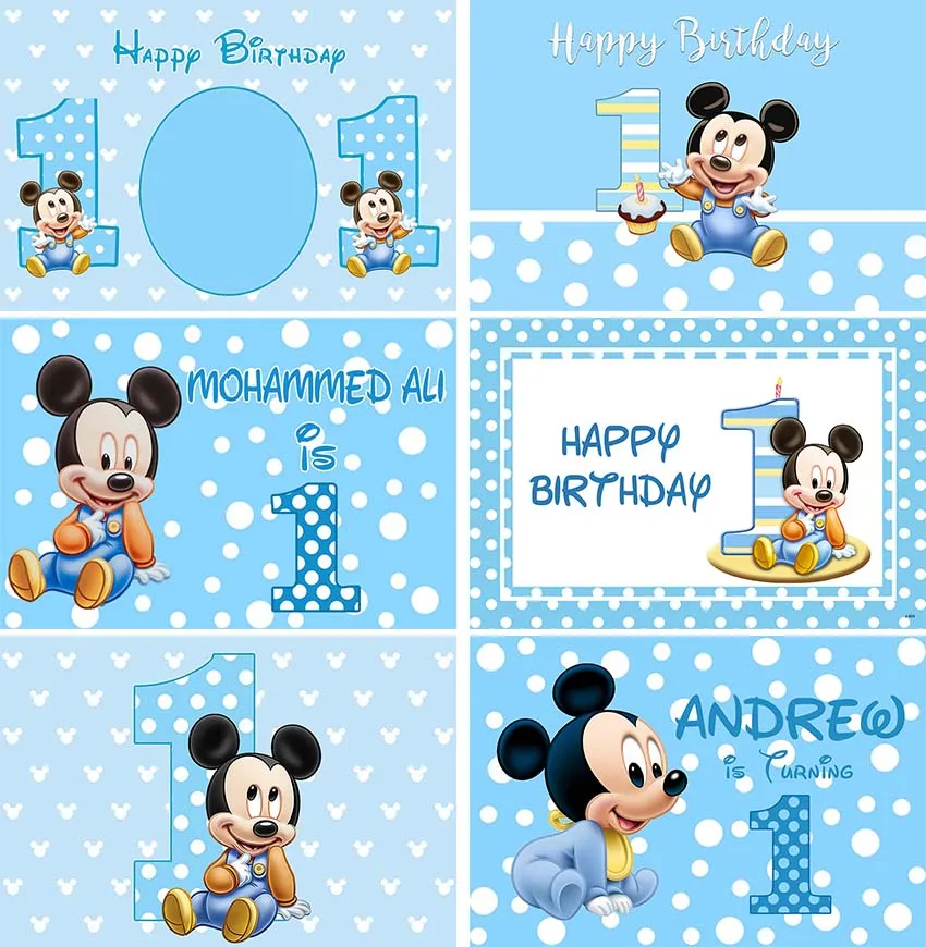 Disney Cartoon Photography Background Blue Mickey Mouse Boys Birthday Party Decoration Banner Photocall Photocall Backdrop