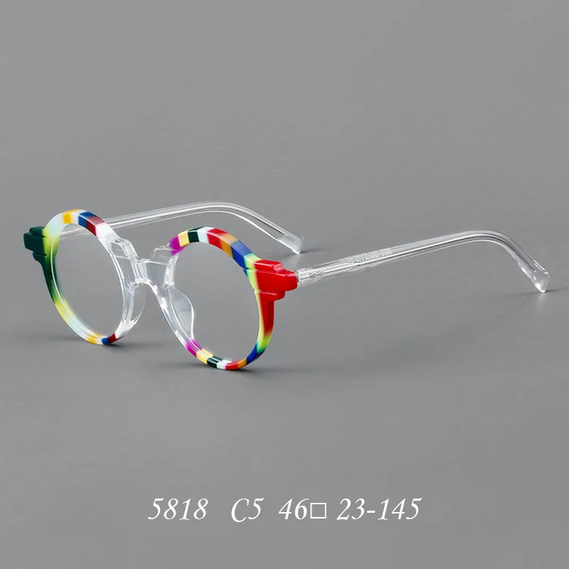 Glasses Frame Round Acetate Unique Colorful Reading Prescription Eyeglass Frames For Men Women Retro Optical Eyewear