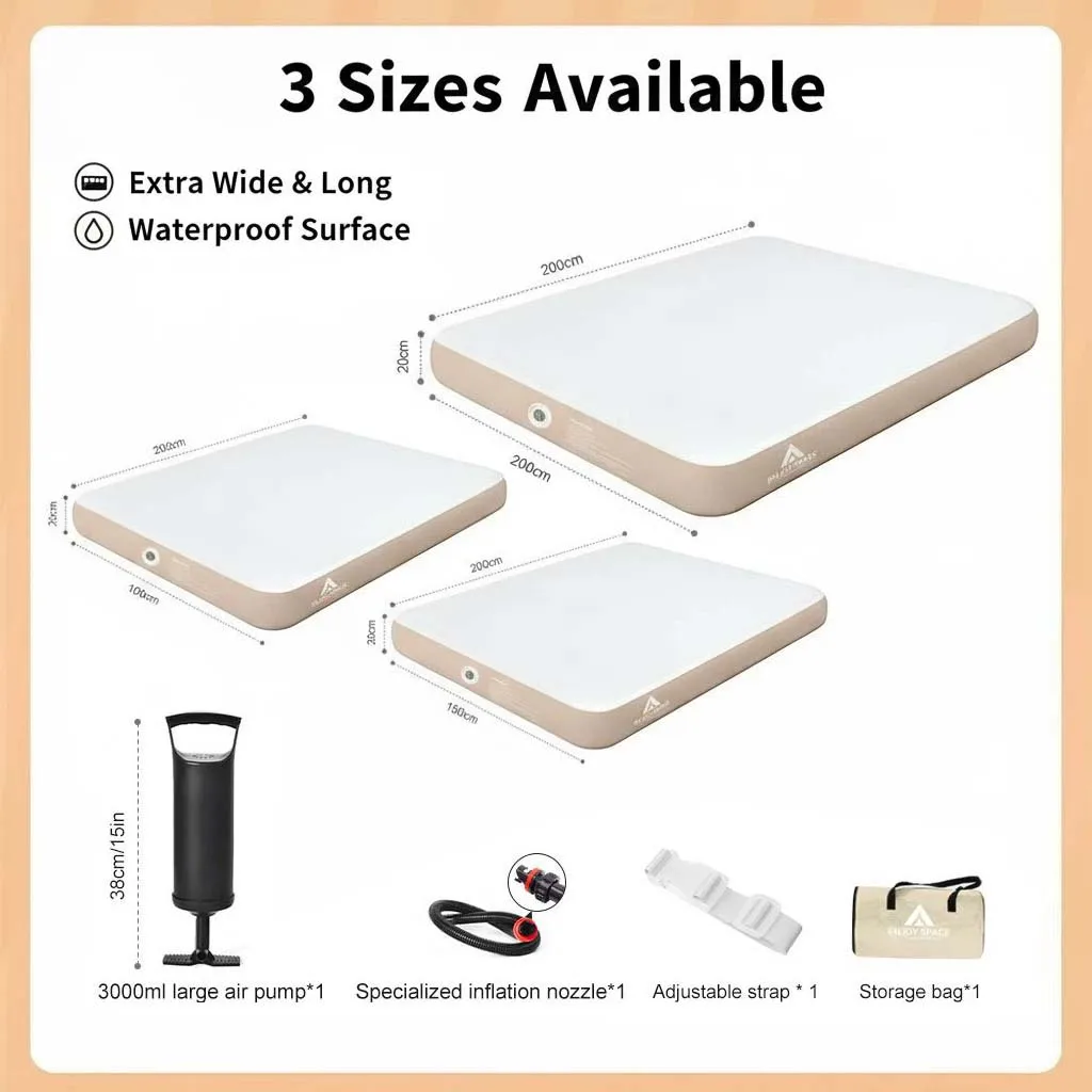 

Inflatable Camping Mattress 100/150/200cm Outdoor Camping Bed 20CM Thick Brushed Portable Air Bed Car Floor Tent Home Mat+Cover
