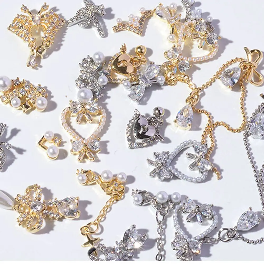 اكسسوارات مانيكير كريستال فراشة مسمار الفن زينة القلب مسمار الزركون مجوهرات القوس مسمار الراين سبيكة سلسلة بدلاية