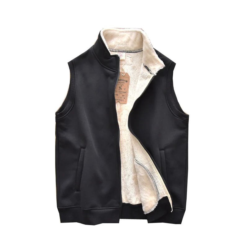 963# Winter New American Retro Sleeveless Stand Collar Thickened Lambs Velvet Vest Men\'s Fashion Simple Warm Casual Waistcoat