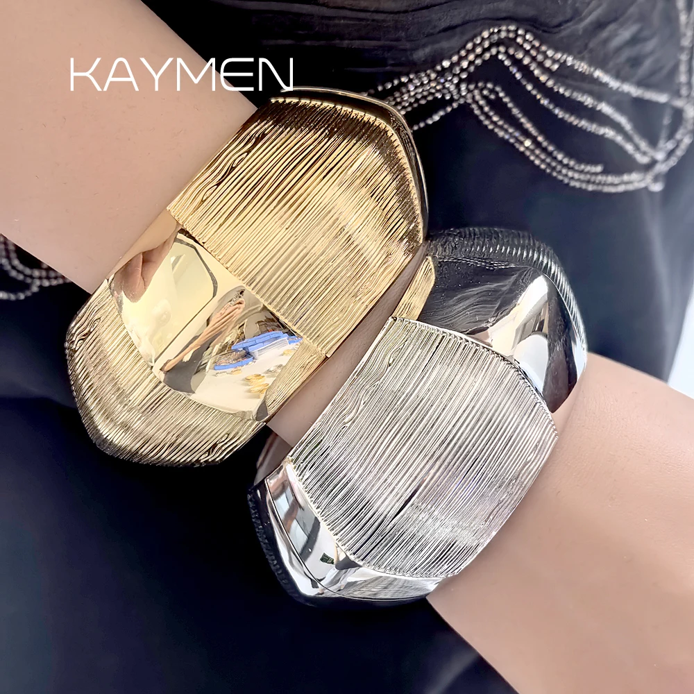Popular Tiny Stripe on Large Size Exaggerated Statement Bangle Personalized Women\'s Fashion Bracelet Costume Jewelry Gifts
