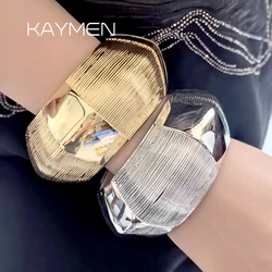 Popular Tiny Stripe on Large Size Exaggerated Statement Bangle Personalized Women's Fashion Bracelet Costume Jewelry Gifts