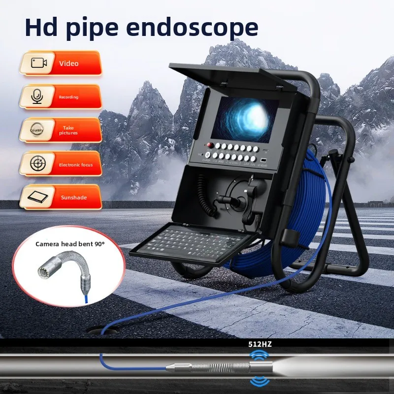 Industrial pipeline endoscope camera 512HZ positioning plugging meter meter sewer keyboard function 7 inch tube