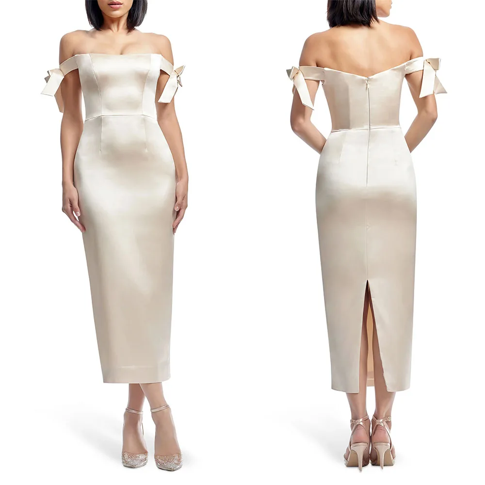 

High Quality Customized Tea Length Backless Off Shoulder Strapless Vestido Casamento Madrinhas Платье Выпускной Robes De Soirée