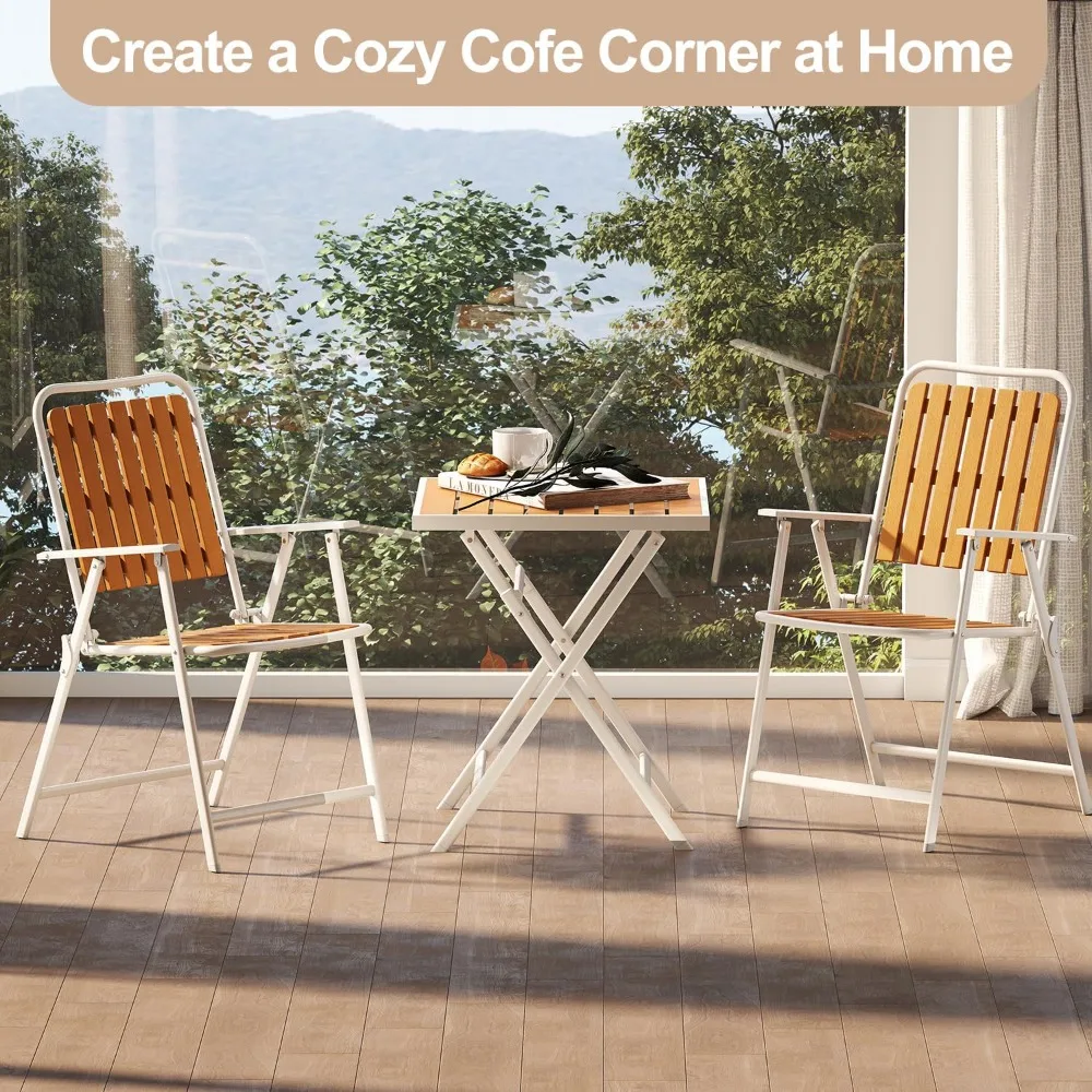 

Outdoor Bistro Set with Yellow Wood-Look Tabletop, Patio Table and Chairs Set of 2, Folding Small Balcony Furniture for Garden