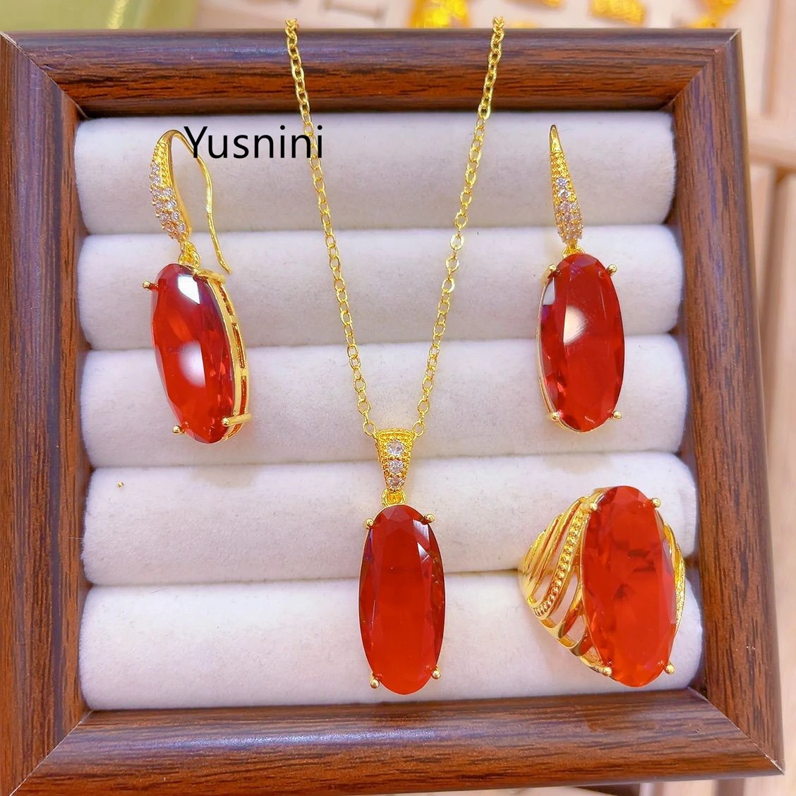 

New EU Dubai Fashion 24K Gold Plated Necklace Ring Earrings Exquisite Engagement Party Jewelry Set for Lovers