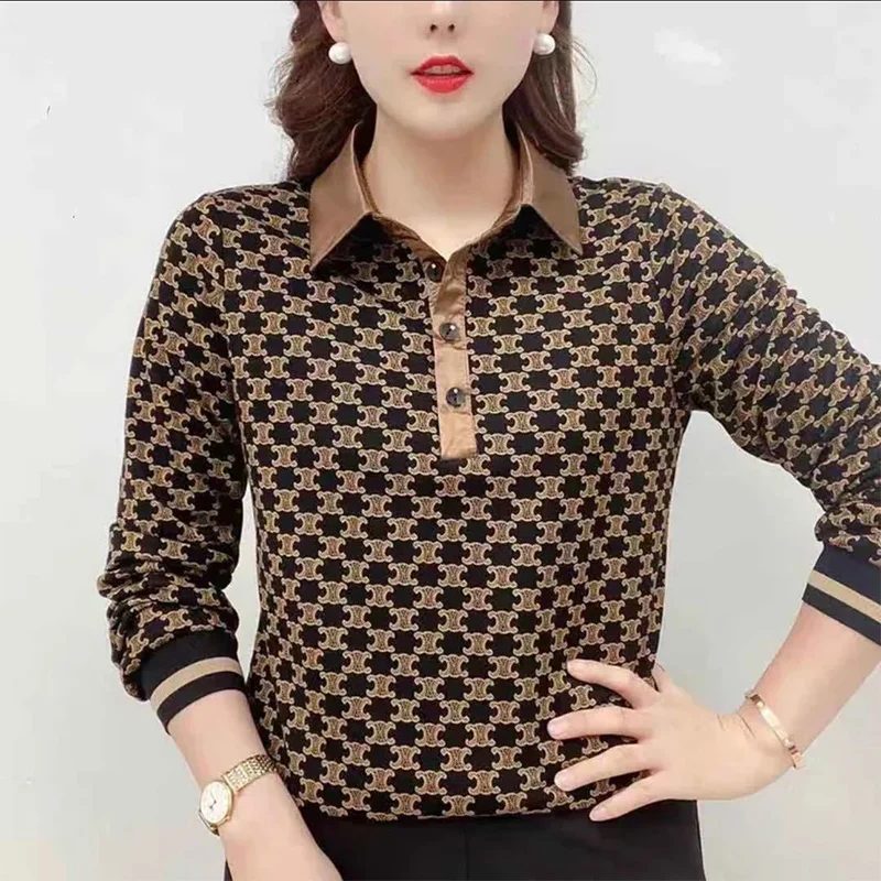 Sring Autumn Oversized Vintage Leopard Print Top Casual Fashion T-shirt Women Streetwear Elegant Loose All-match Pullover Tees