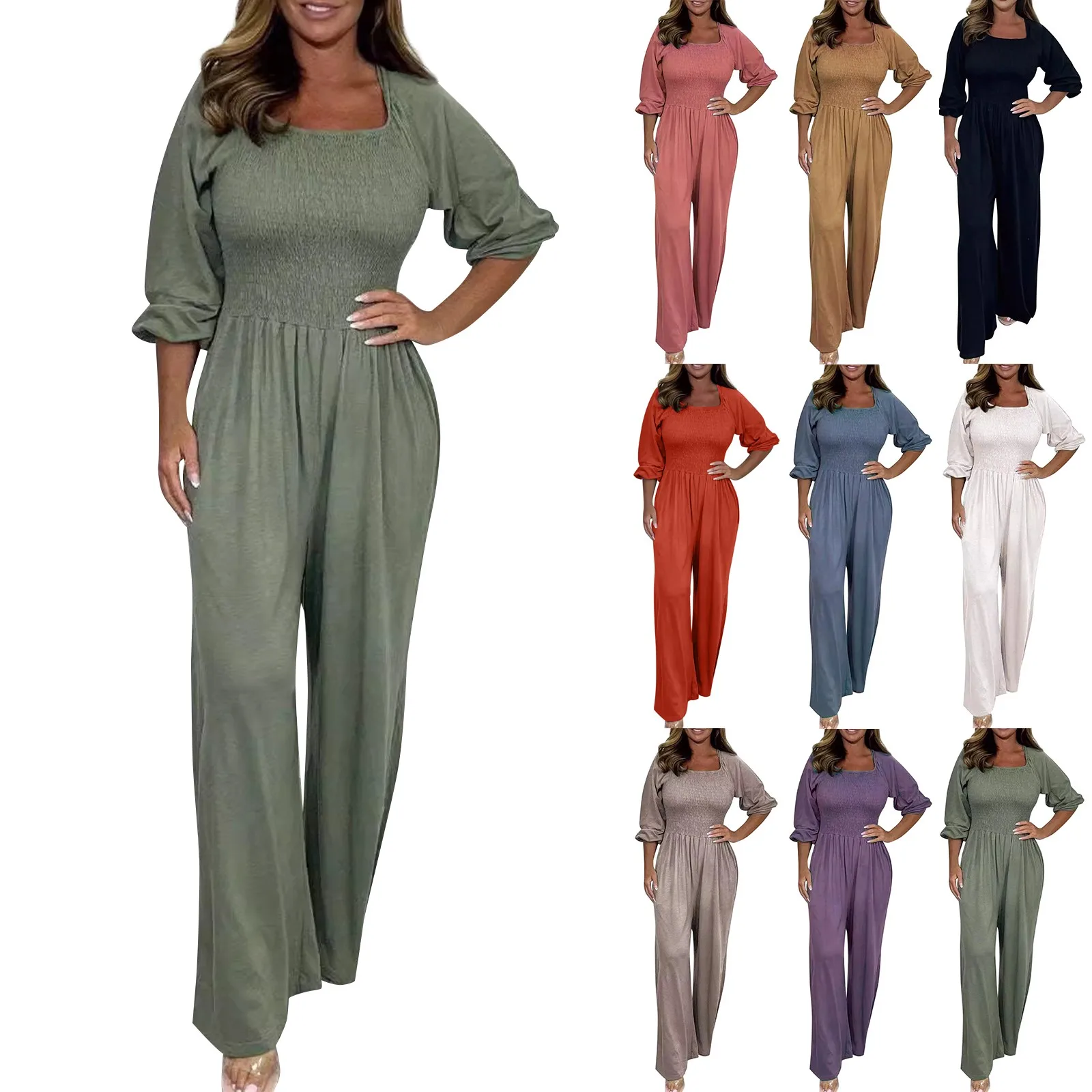 Mode Vrouwen Jumpsuits 2024 Zomer Wijde Pijpen Overalls Casual Effen Kleur Raglan Mouwen Losse Gedrapeerde Rompertjes 2024 Nieuw