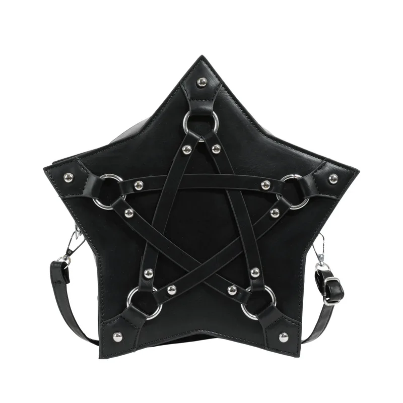 Dark Harajuku style pentagram bag, Y2K star shaped backpack, vintage steampunk daypack for cool girls