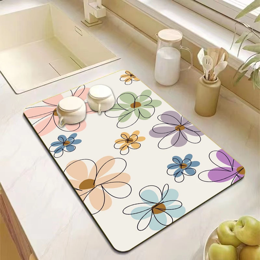 Tapete de secagem moderno simples floral talheres tapete de secagem cozinha prato barra drenagem tapete copo de água mesa de jantar sem lavagem