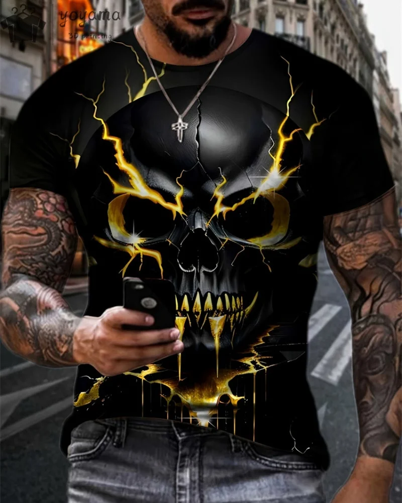 

Outdoor sports men's trendy motorcycle short-sleeved T-shirt 3D printing round neck top durable and breathable men's gift