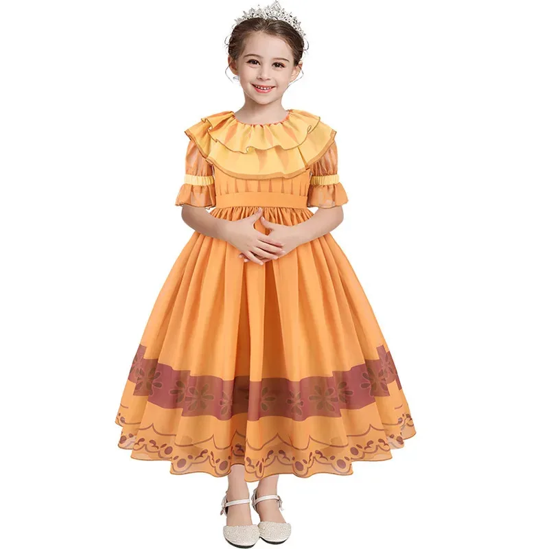 Movie Encanto Madrigal Cosplay Costume Pepa Orange Adult Ruffle Princess Dresses Mirabel Charm Fancy Dress Carnival Gift