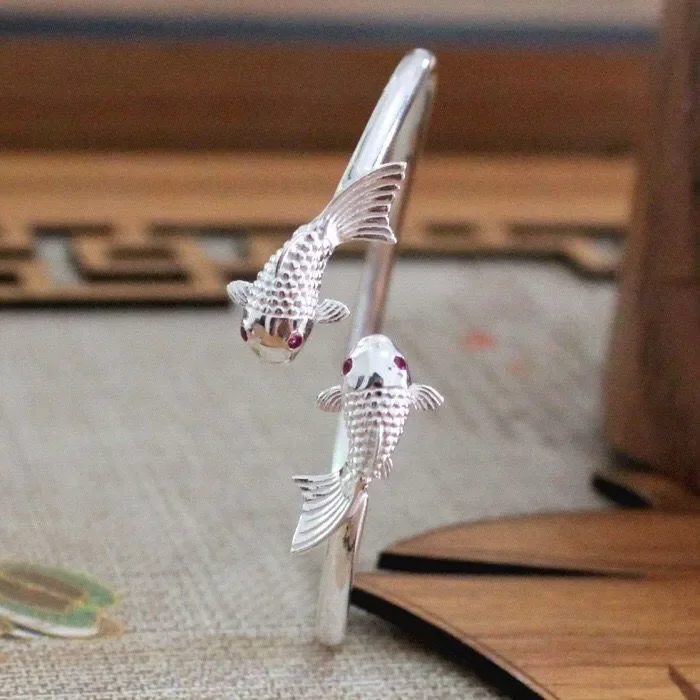 

999 sterling silver adjustable goldfish bracelets Bangles for women Fashion Party Wedding Accessories Jewelry Christmas Gifts