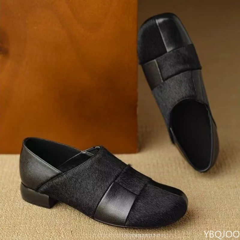 Moda confortável retalhos mocassins primavera verão outono novo um pé redondo dedo do pé boca rasa sapatos femininos versáteis