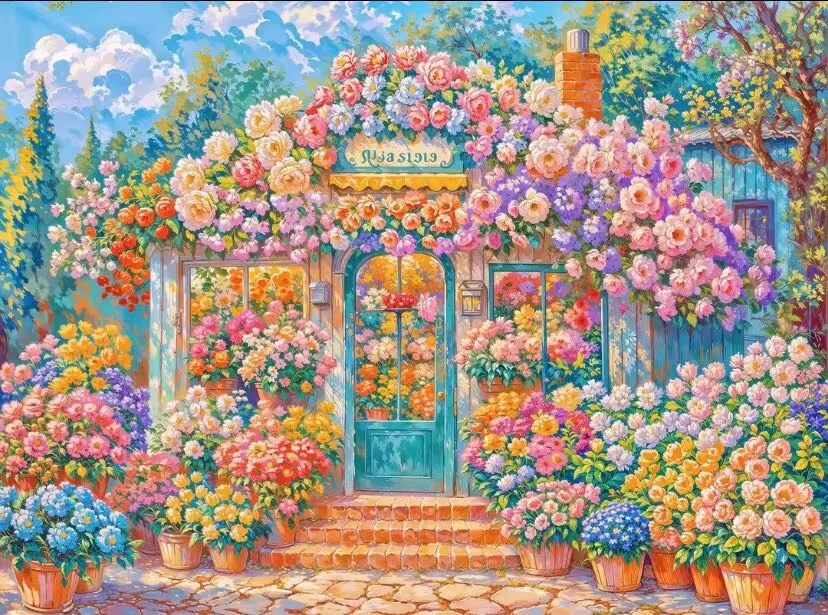 

9CT 100X75CM Цветочный магазин Рукоделие, сделай сам Гостиная Печатная вышивка крестиком, набор для вышивания Полная хлопковая нить