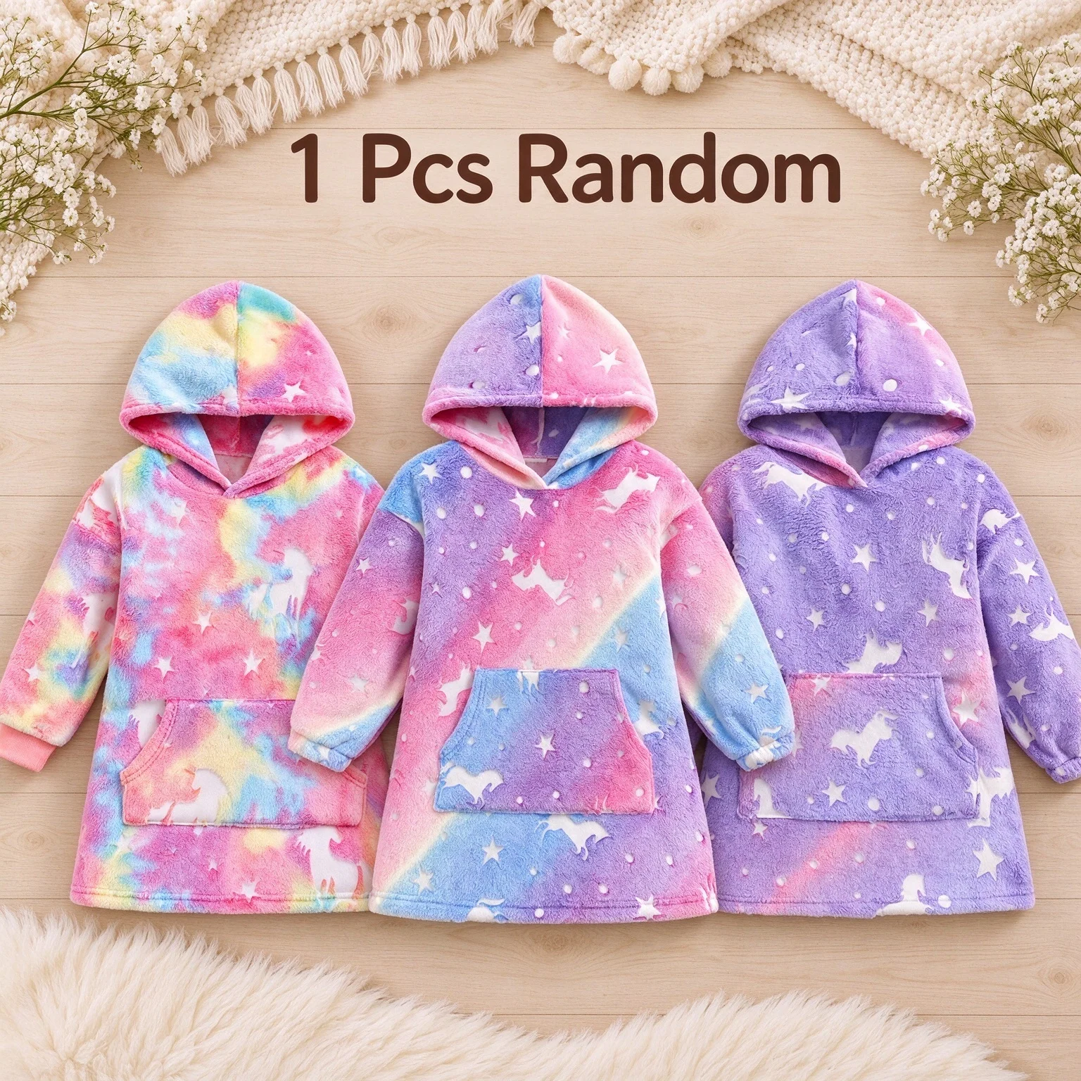 Girl Flannel Pajamas Robe  Winter Children Sleepwear Cartoon bathrobe Soft Hooded Kids Homewear Pick one at random 4-7y