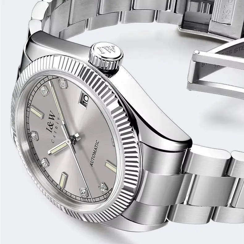 Męski zegarek automatyczny I&W, 40 mm, luksusowy zegarek mechaniczny, wodoszczelność 5 ATM, luminescencyjny, szafirowe szkło, datownik.