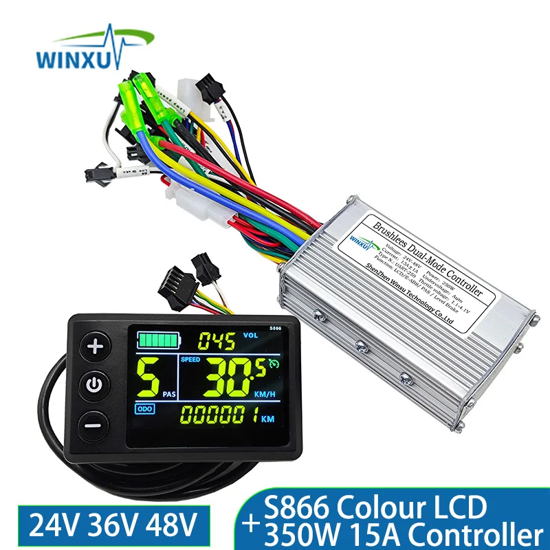 24V 36V 48V 250W 13A 350W 15A E-Bike Bürstenloser Motorcontroller S866 Farb-LCD-Display-Kit für die Reparatur von elektrischen Mountainbikes