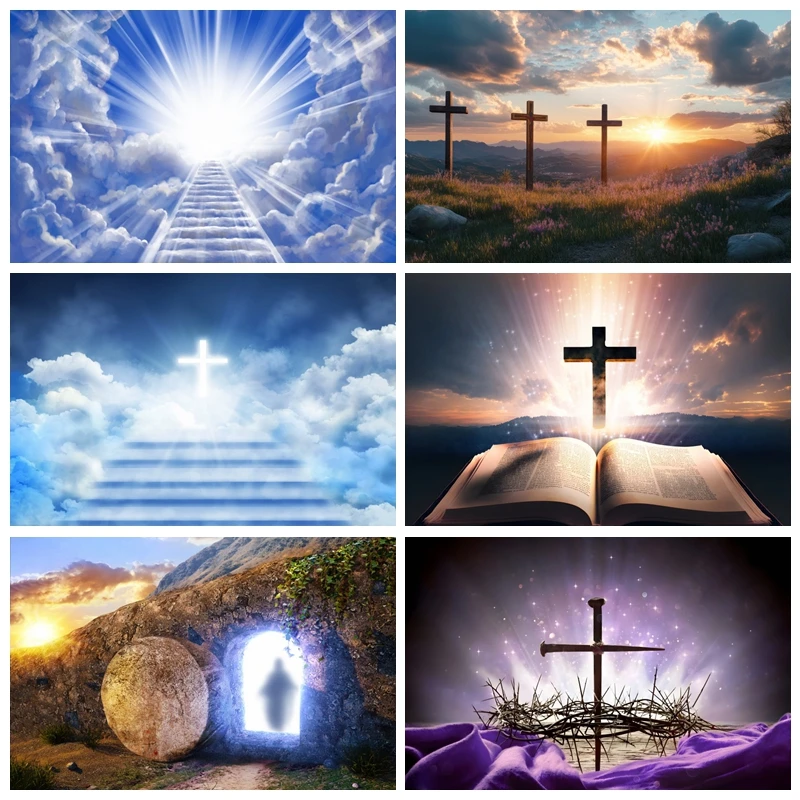 Stairs to Heaven Cross Backdrop God Bless Holy Spirit Dove Easter Jesus Background Church Events Theme Party Decor Photo Studio