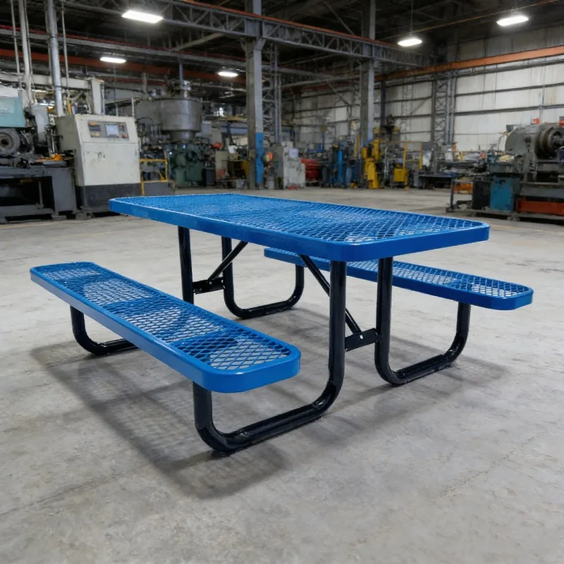 Heavy duty metal 4-foot rectangular picnic table, mesh thermoplastic coated steel outdoor dining table