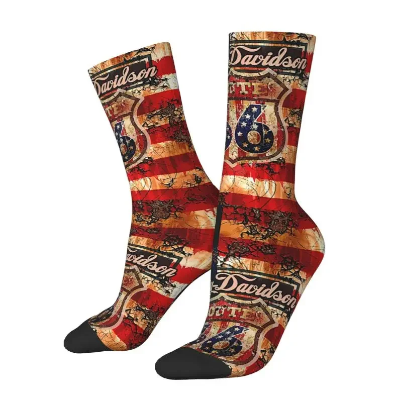 Calcetines de vestir de la bandera americana Route 66 Crazy para hombre y mujer, medias divertidas de moda Vintage, novedad