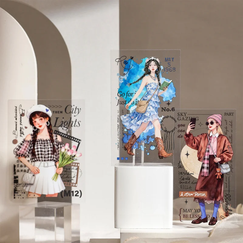 

10Pcs Large Size Fashion Girl Cover Stickers, Trendy Magazine Portrait, Large Layout Journal Decals