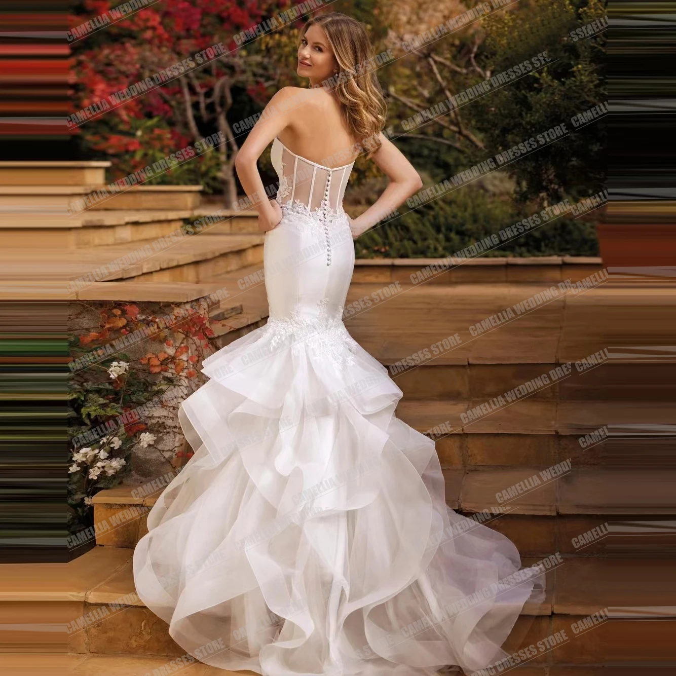 Morden abiti da sposa semplici da donna Fluffy Mermaid Elegant Sweetheart Satin abiti da sposa abiti da sposa in Tulle a strati di pizzo formale