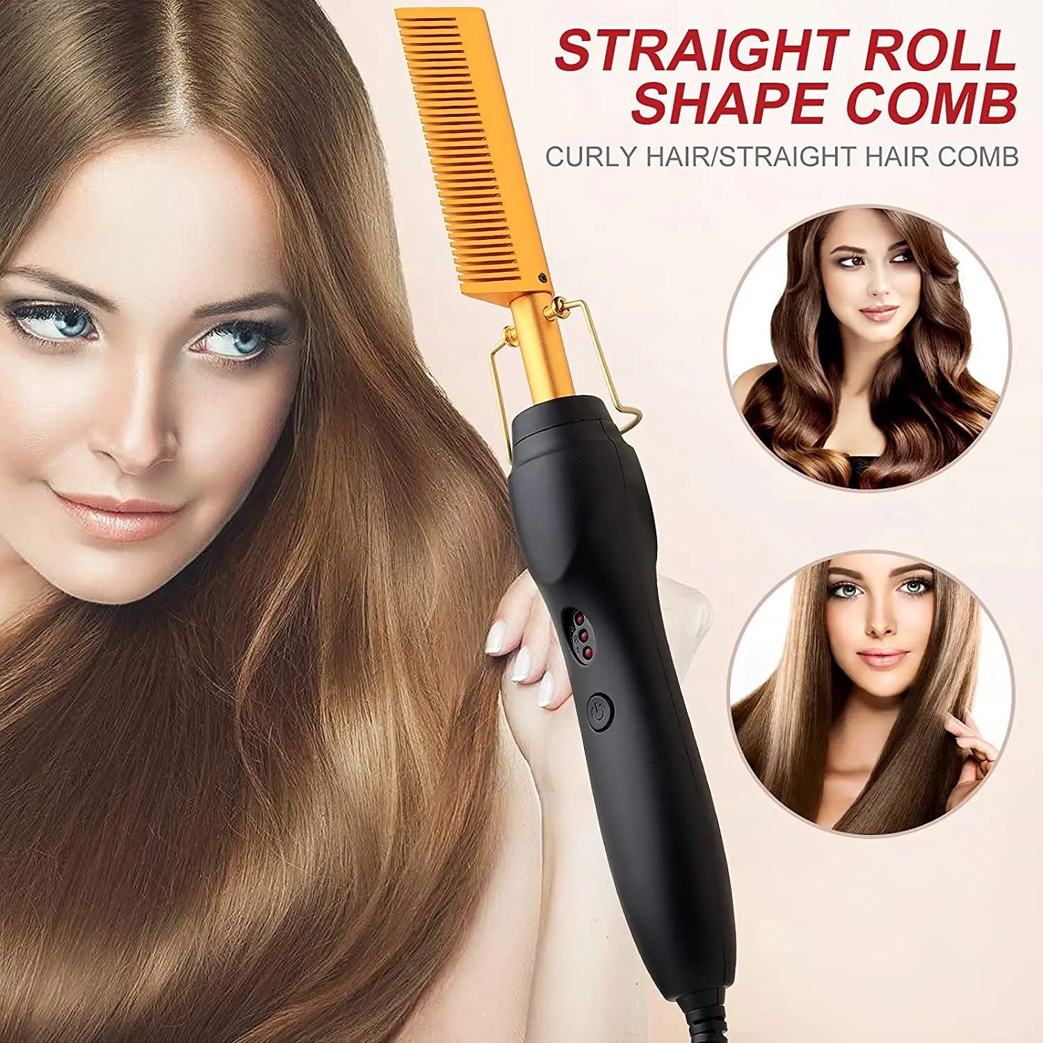 Electric Hot Comb Hair Straightener Heat Pressing Comb Ceramic Curling Flat Iron Curlers Anti-Scald Wigs Beard Hair Straightener