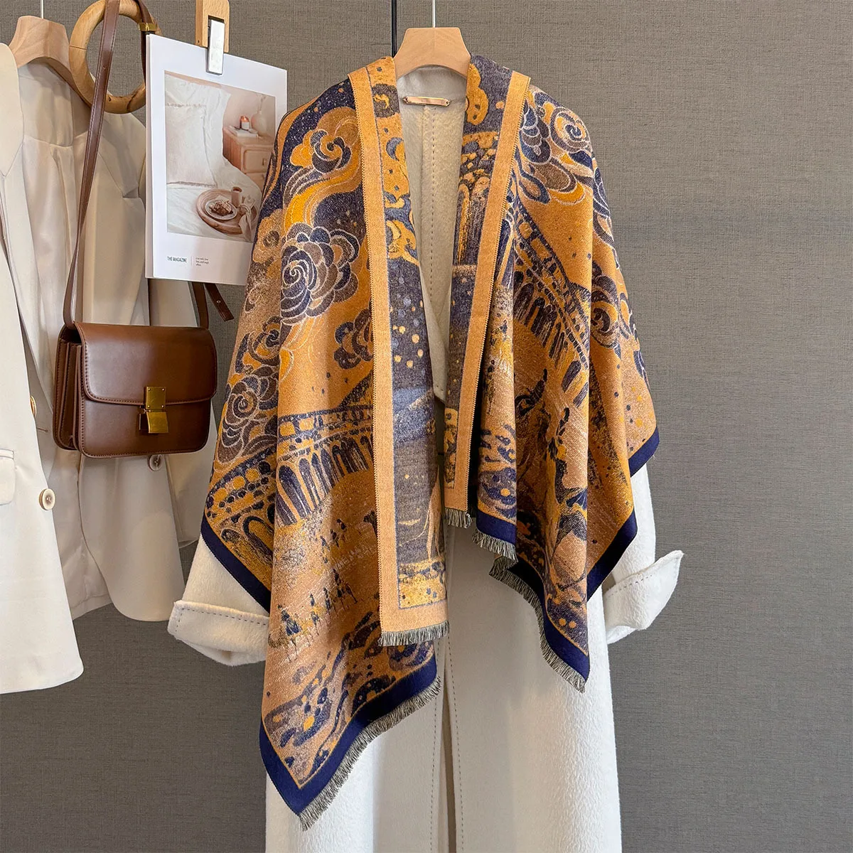 

2025 Новый женский осенне-зимний шарф премиум-класса из искусственного кашемира, шаль-двусторонний жаккардовый платок с высококачественным цветочным дизайном