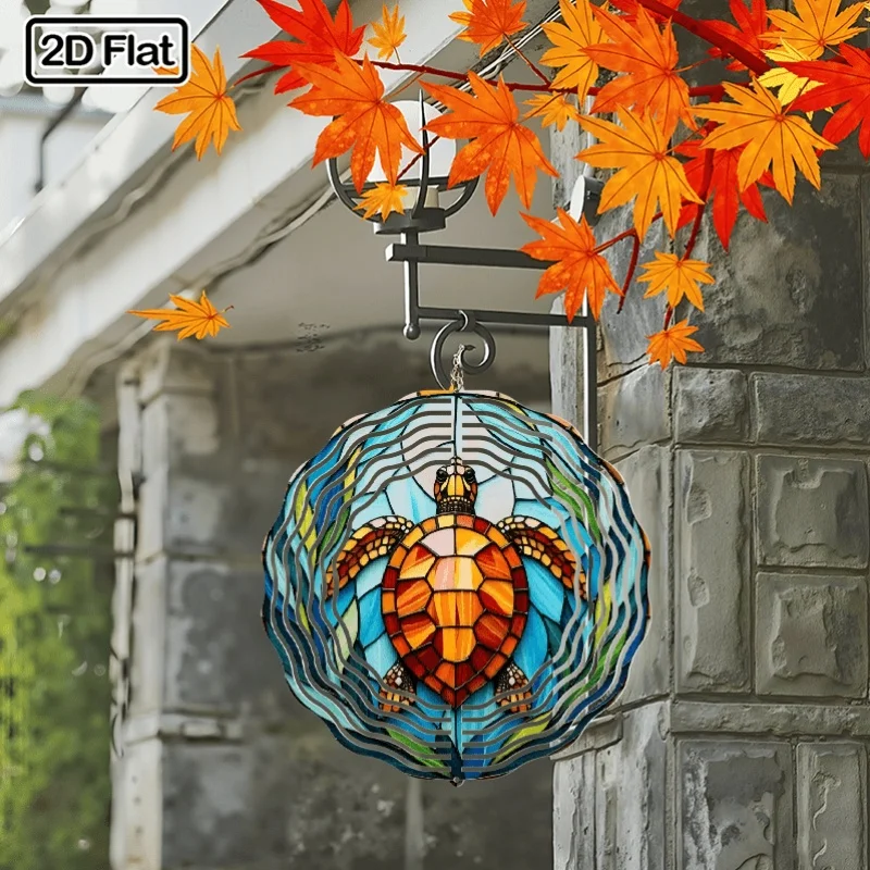 1pc Metal - 2D Plane  Plane Round Iron Wind Chime with Turtle Pattern. It Can Rotate 360 Degrees.