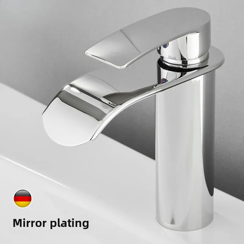 

Stainless steel brushed waterfall washbasin faucet Hot and cold lead-free bathroom round basin faucet