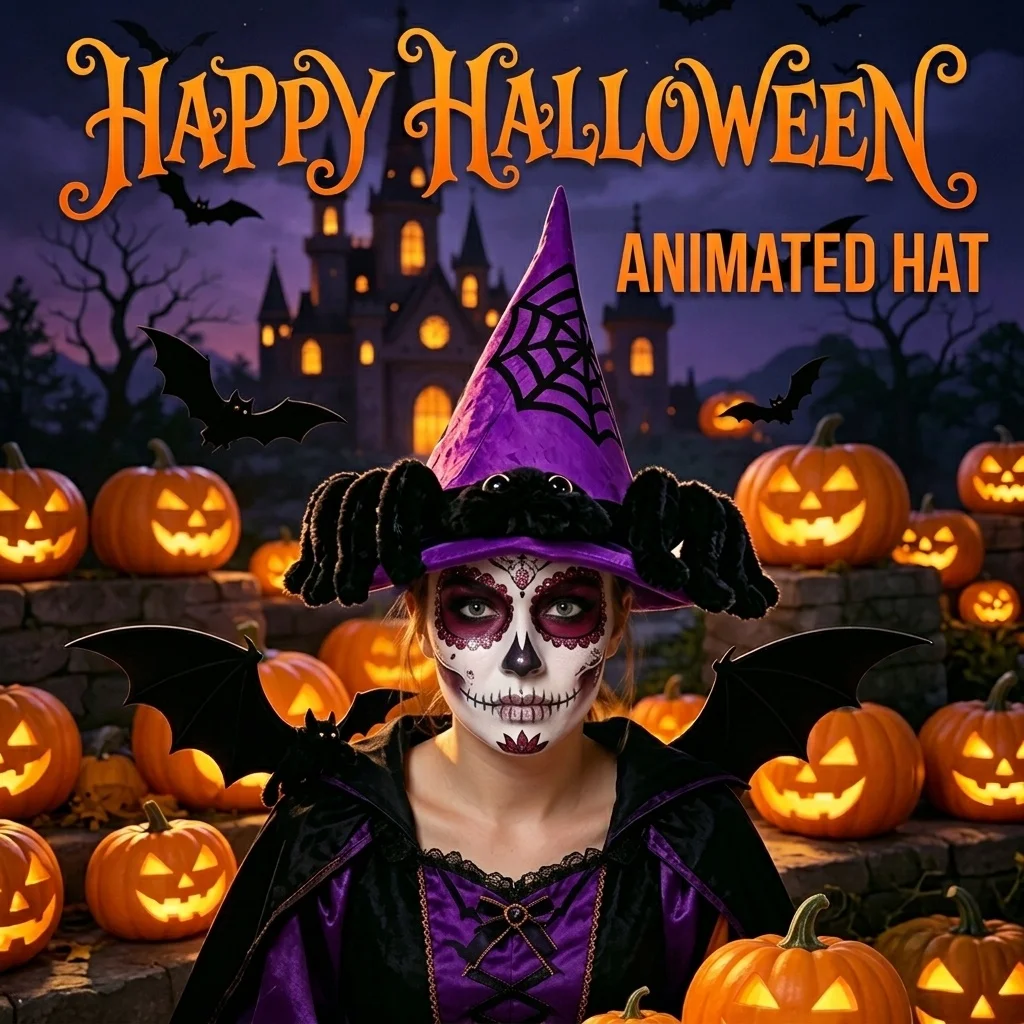 Halloween Electric Moving Hat Spooky Skull Spider Witch Hat Plush Swing Hat Party Cosplay Costume Prop Funny Headwear Gift