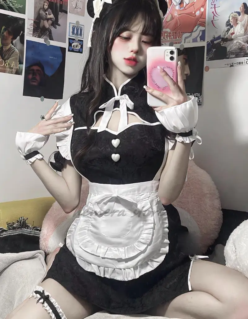 Chinês cheongsam halloween vestido de empregada gótico lolita garçonete role play trajes feminino amor ao vivo cosplay estudante festa uniforme