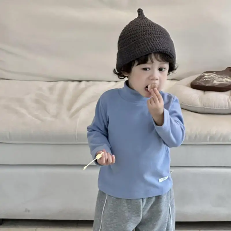 

2025 Autumn New Children Long Sleeve T Shirts Solid Girls Half High Collar Bottoming Shirts Baby Cotton Casual Tops Kids Clothes