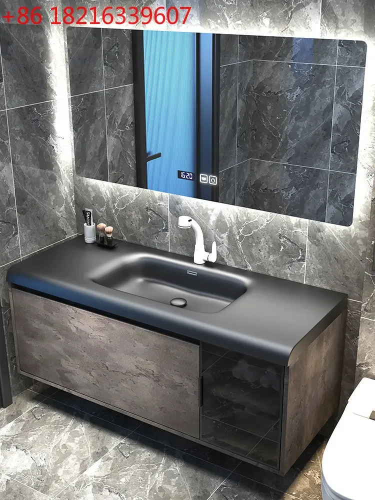 Simple modern black integrated wash basin, toilet, washstand, bathroom cabinet combination