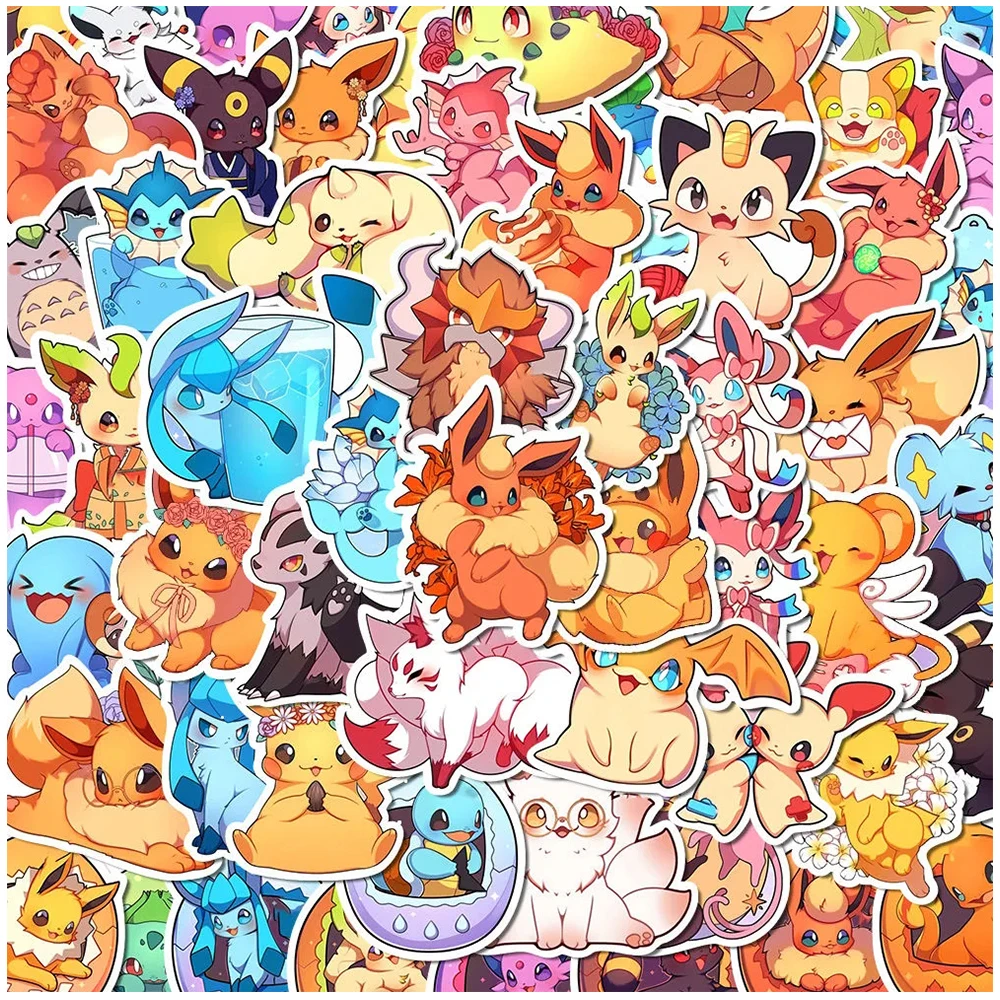 

10/30/50pcs Kawaii Cartoon Pokemon Stickers Pikachu Psyduck Eevee Anime Decals DIY Car Laptop Vinyl Cute Kids Sticker Toys Gifts