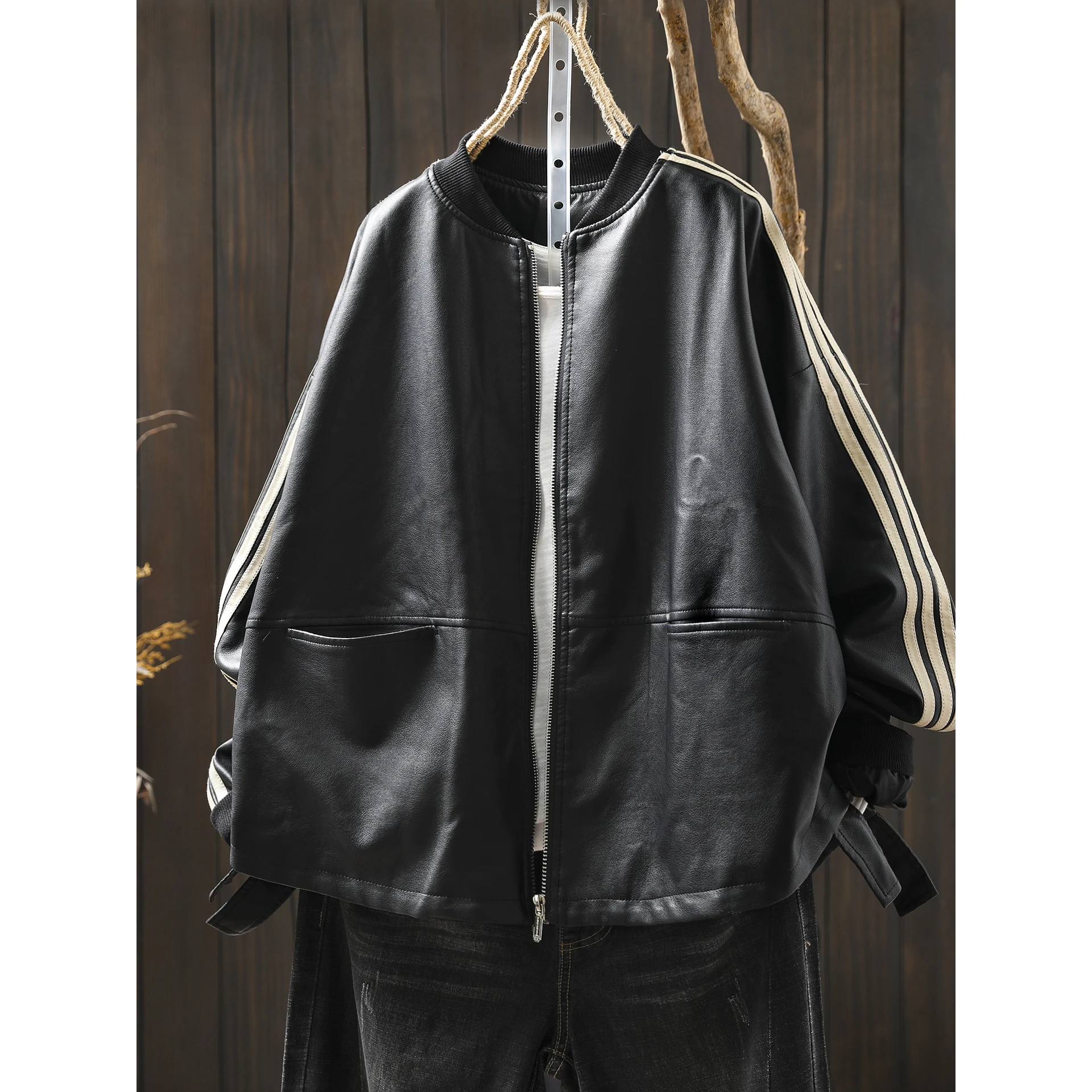 

2025 New Sle Women's PU Leather Jaet Loose Long Sve Color Blo Cool Motorcycle Coat Autumn Faion Outerwear Top