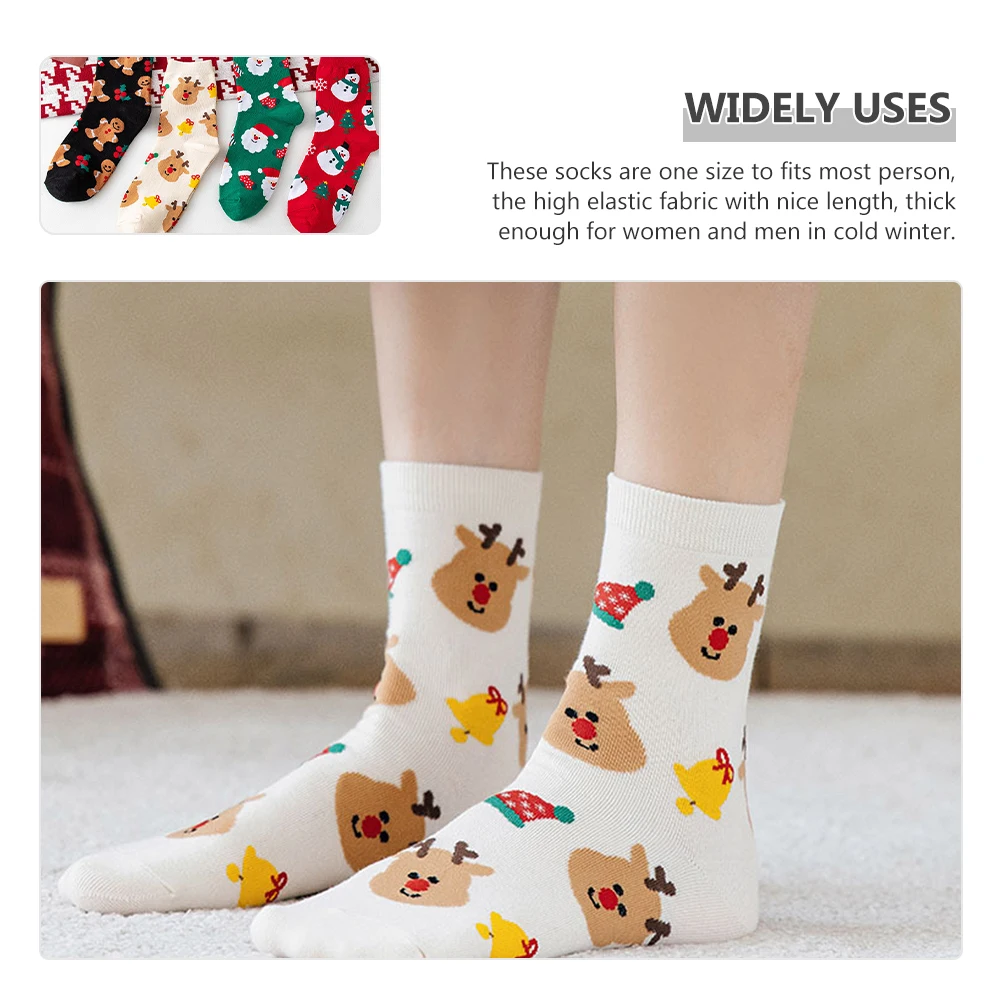 

4Pairs Christmas Snowman Socks Soft Elastic Winter Warmth for Men Women Mid-Calf Cotton Holiday Gift