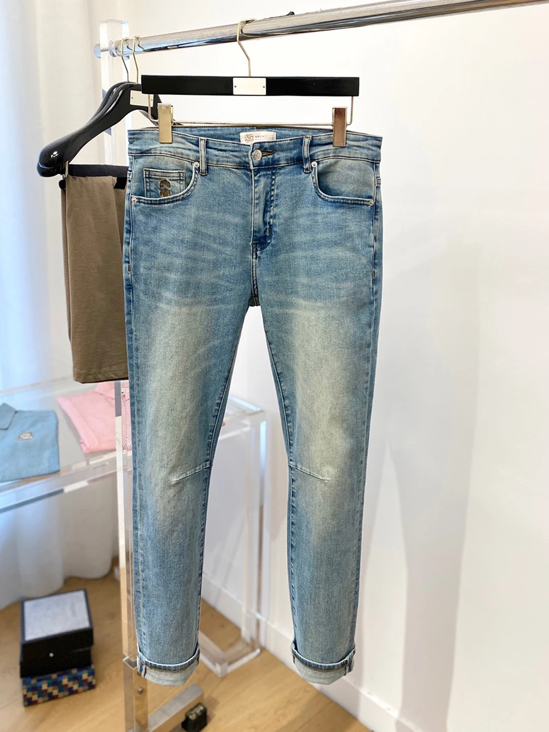 Wash Jeans men 2024 Denim fabric new elastic fashion embroidery Straight long pants Customized leather label Stretch Fabric