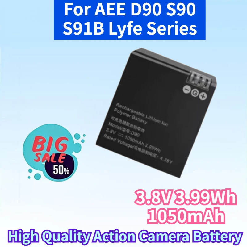 

New 3.8V 3.99Wh 1050mAh Rechargeable Battery for AEE D90 S90 S91B Lyfe Series Action Camera High Quality Lithium-polymer Battery