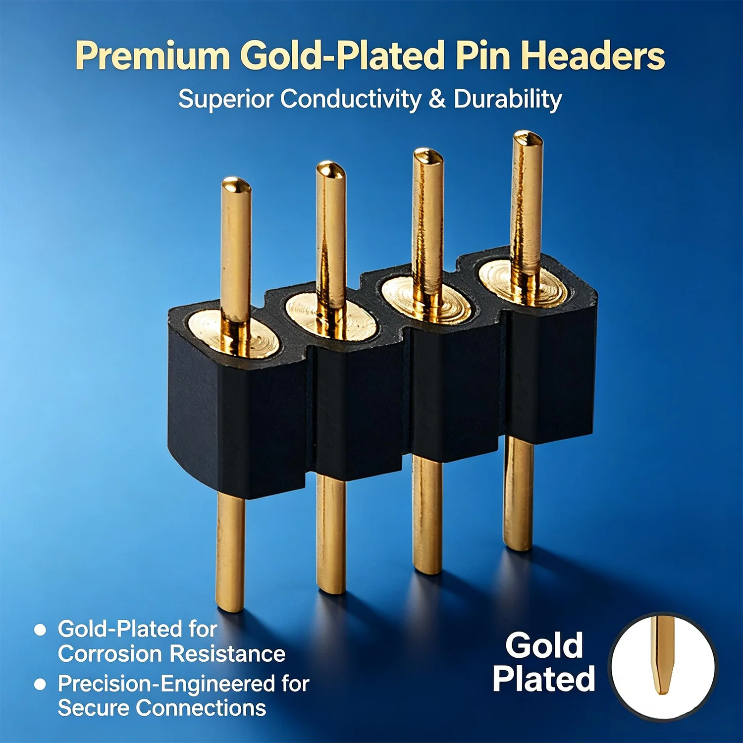 50pcs 4 Pins Header Male Round Single Row 2.54mm (1