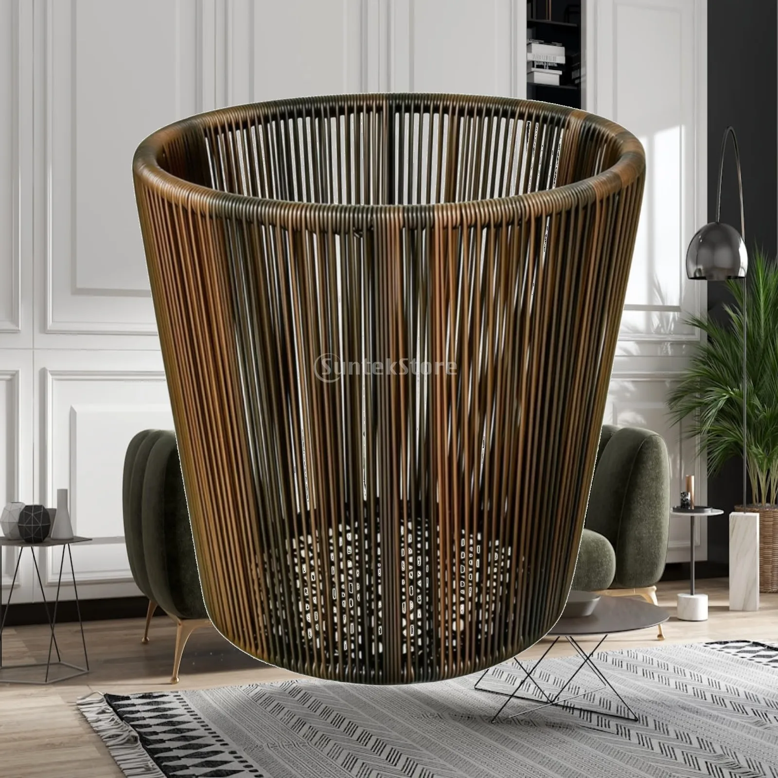 Hotel Laundry Basket Black Gold PP Woven Storage Bin for Dirty Clothes Towels Bedroom Bathroom Use