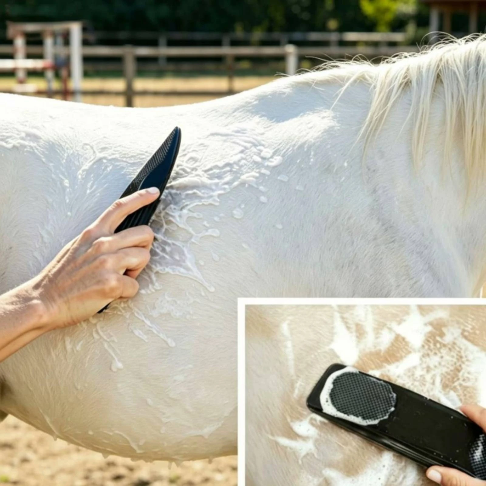 馬用グルーミングブラシ-長方形ボディ-ハンドヘルド馬用ブラシ-ペットケア-テクスチャードグリップ付き-馬小屋用-頻繁に使用できる抜け毛除去ブラシ