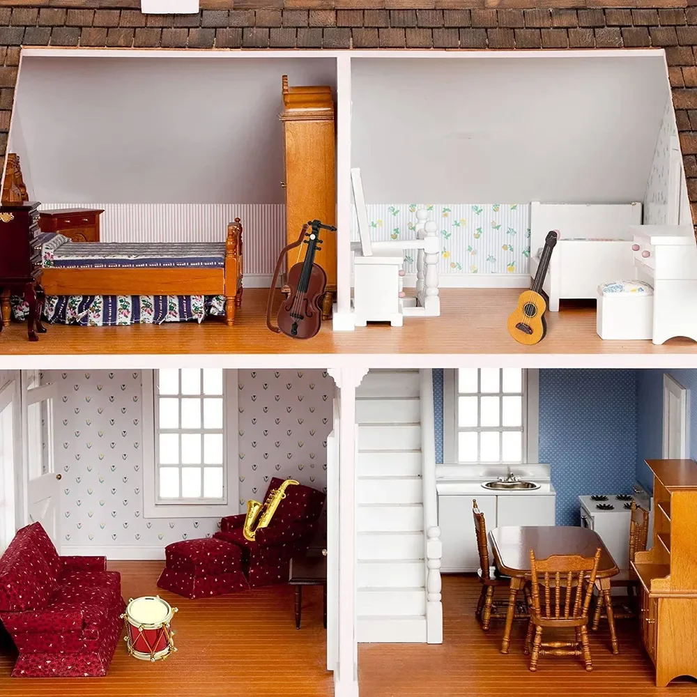 Miniature Musical Instruments Collection 1:12 Doll House Accessory Piano Violin Guitar Model for Music Room Ornament DIY Decor