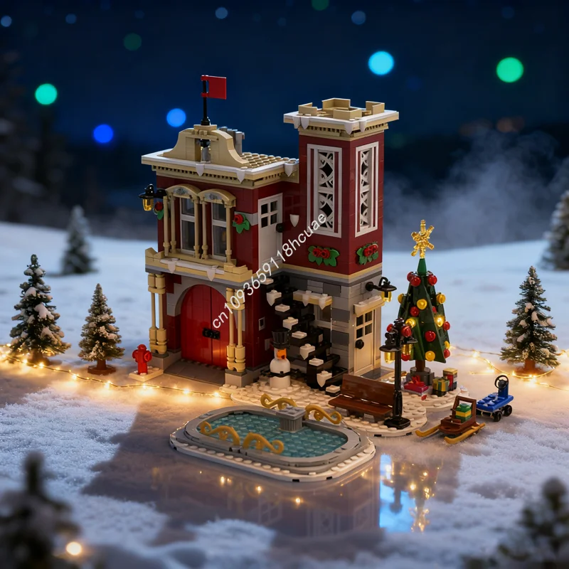 

1181 шт. MOC угловой зимний деревенский огонь сезонная рождественская модель строительные блоки сборка DIY подарок развивающие игрушки кирпич на день рождения