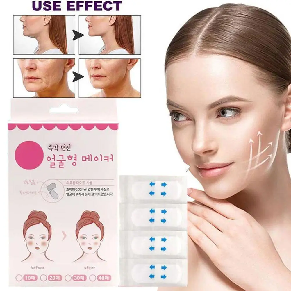 40 ชิ้น/กล่อง V Lift Face สติกเกอร์แต่งหน้าที่มองไม่เห็นกาว Lift Face เทป Slim Patch Breathable สติกเกอร์ยกกระชับคาง