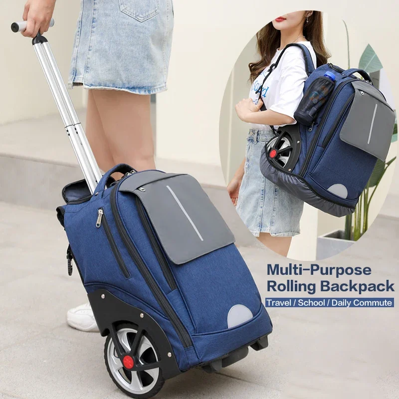 

Рюкзак на колесиках с большим колесом для студентов среднего колледжа, большая вместимость, одобренная ручная кладь для кампуса, повседневная школьная сумка для повседневного использования