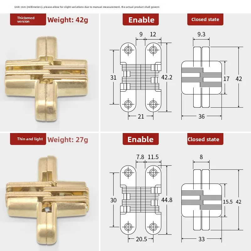 Zinc Alloy Cross Concealed Cabinet Hinges, Hidden Folding Door Hinges for Wardrobe & Cupboard