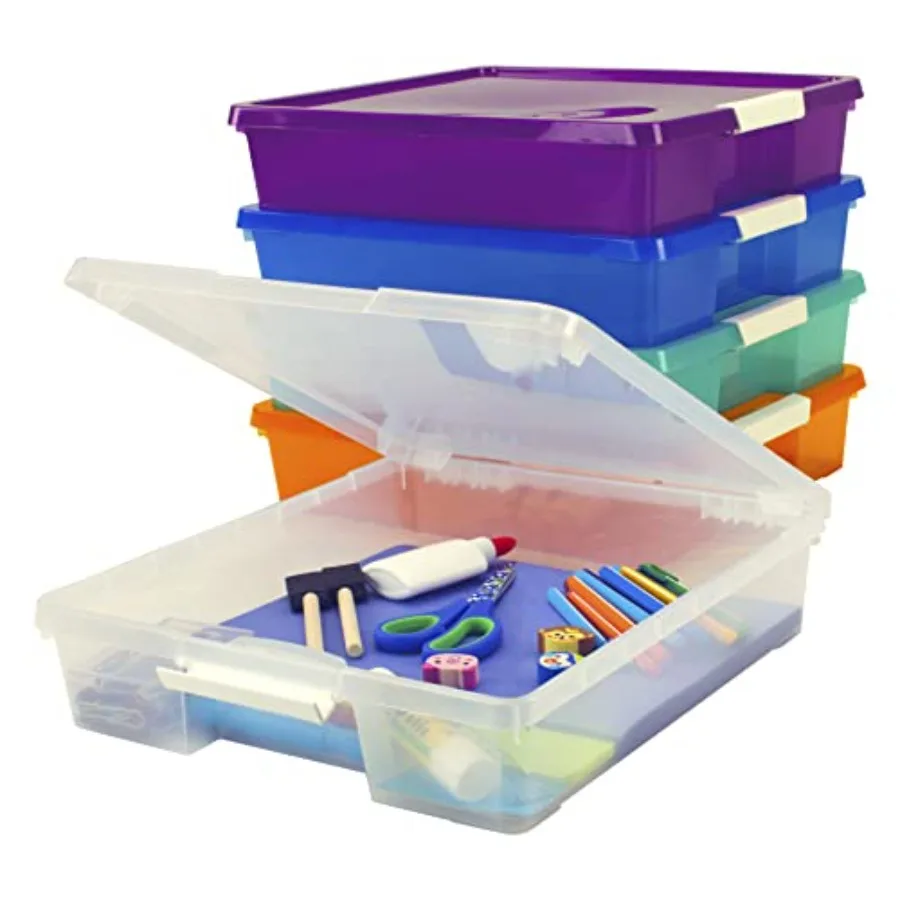 

Classroom Craft Project Box Stacking Plastic Organizer Fits 12x12 Scrapbooking Paper Assorted STEAM Colors 5-Pack